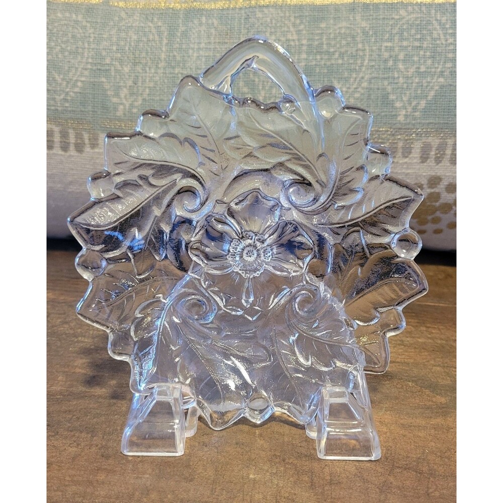 Indiana Glass Company Wild Rose Clear Glass Nappy Dish Finger Loop Handle - 1950